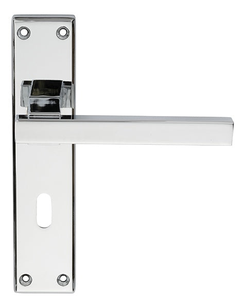 STRATUS LEVER ON FACE-FIX BACKPLATE - LOCK 57MM - POLISHED CHROME - 180MM X 40MM - PAIR