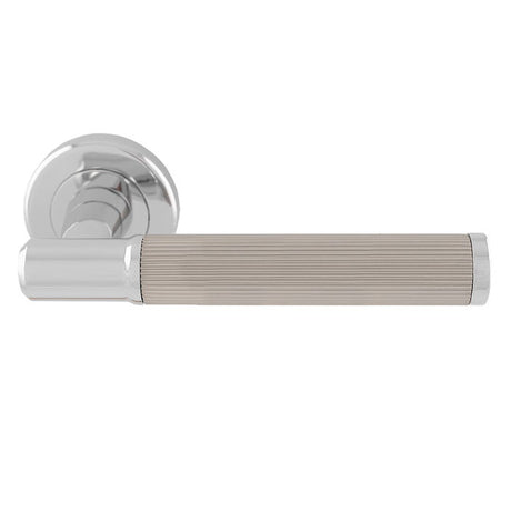 IMAGE LINES LEVER ON SPRUNG SCREW-ON ROUND ROSE - Polished Chrome/Satin Nickel - PAIR