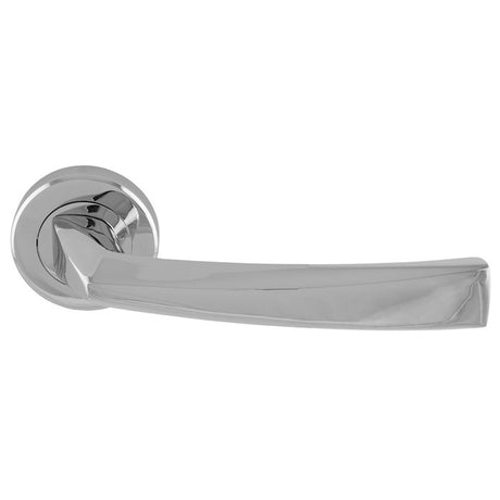 SCOPO LEVER ON SPRUNG SCREW-ON ROUND ROSE - POLISHED CHROME - PAIR