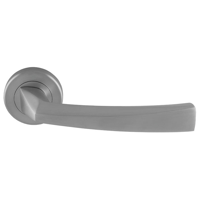 SCOPO LEVER ON SPRUNG SCREW-ON ROUND ROSE - SATIN CHROME - PAIR