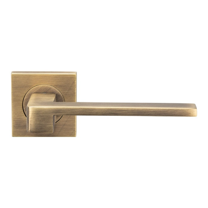 EQUI LEVER ON SPRUNG PUSH-ON SQUARE ROSE - ANTIQUE BRASS - PAIR