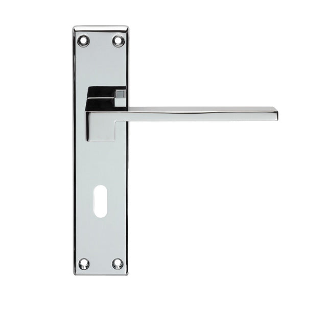 EQUI LEVER ON FACE-FIX BACKPLATE - LOCK 57MM - POLISHED CHROME - 180MM x 40MM - PAIR