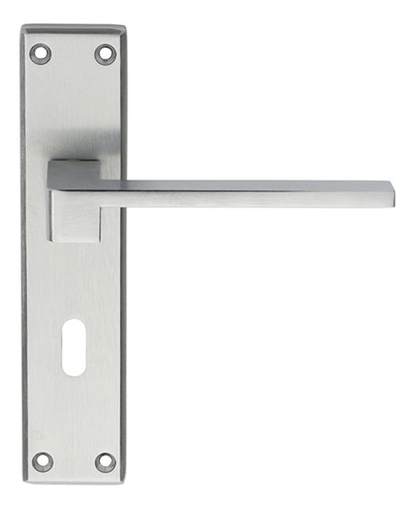 EQUI LEVER ON FACE-FIX BACKPLATE - LOCK 57MM - SATIN CHROME - 180MM x 40MM - PAIR