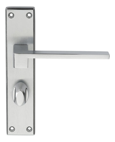 EQUI LEVER ON FACE-FIX BACKPLATE - BATHROOM 57MM - SATIN CHROME - 180MM x 40MM - PAIR