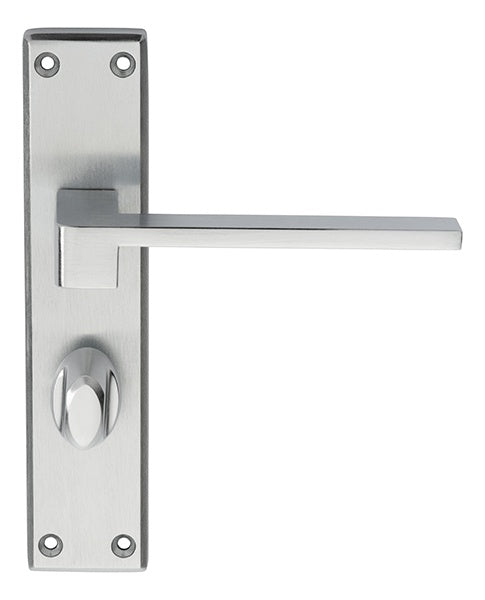 EQUI LEVER ON FACE-FIX BACKPLATE - BATHROOM 57MM - SATIN CHROME - 180MM x 40MM - PAIR