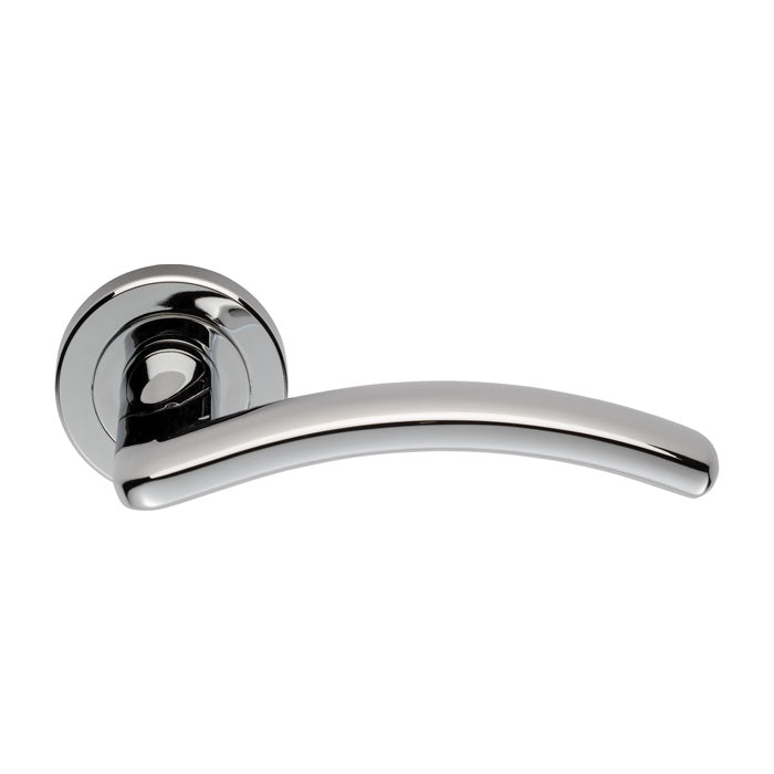 DESIGN LEVER ON SPRUNG SCREW-ON ROUND ROSE - POLISHED CHROME - 120 - PAIR