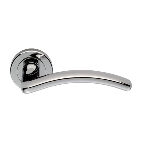 DESIGN LEVER ON SPRUNG SCREW-ON ROUND ROSE - POLISHED CHROME - 120 - PAIR