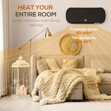 HOMCOM 2000W Wall Mounted Ceramic Space Heater, 10-49C Temperature, Black