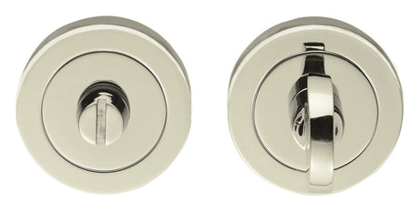 TURN & RELEASE - 5MM SPINDLE - SCREW-ON ROUND ROSE - POLISHED NICKEL - SET