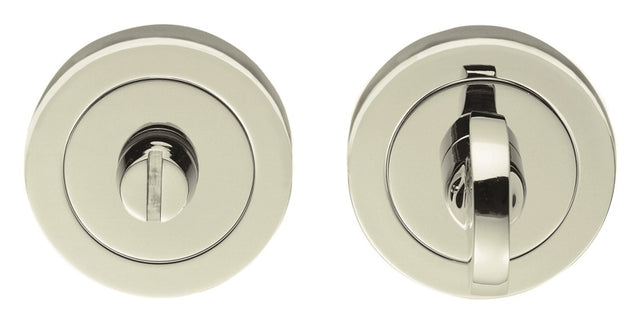 TURN & RELEASE - 5MM SPINDLE - SCREW-ON ROUND ROSE - POLISHED NICKEL - SET