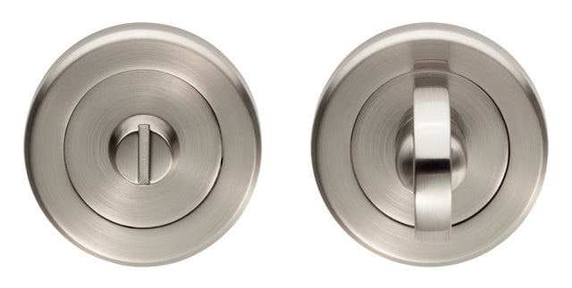 TURN & RELEASE - 5MM SPINDLE - SCREW-ON ROUND ROSE - SATIN NICKEL - SET