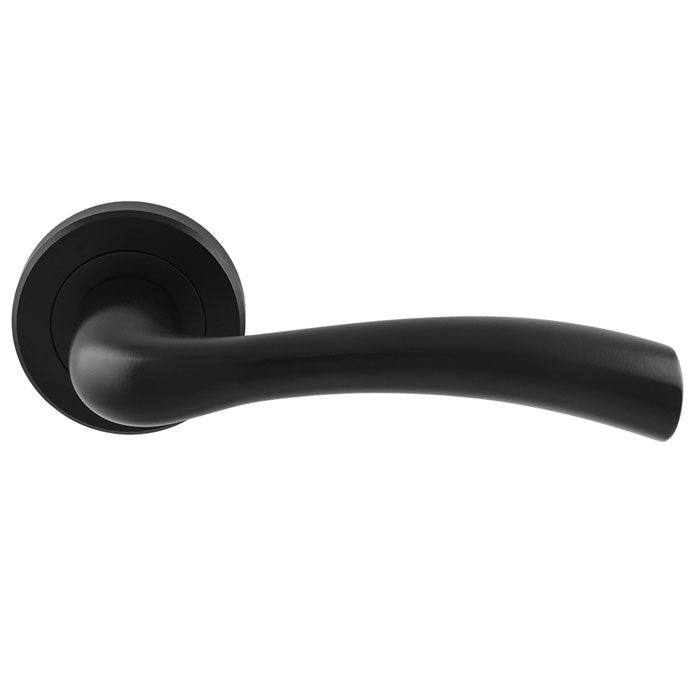 CINQUANTA LEVER ON SPRUNG SCREW-ON ROUND ROSE - MATT BLACK - PAIR
