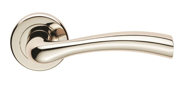 CINQUANTA LEVER ON SPRUNG SCREW-ON ROUND ROSE - POLISHED NICKEL - PAIR