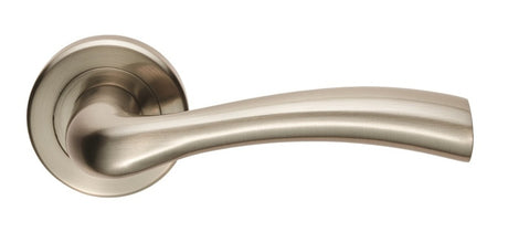 CINQUANTA LEVER ON SPRUNG SCREW-ON ROUND ROSE - SATIN NICKEL - PAIR
