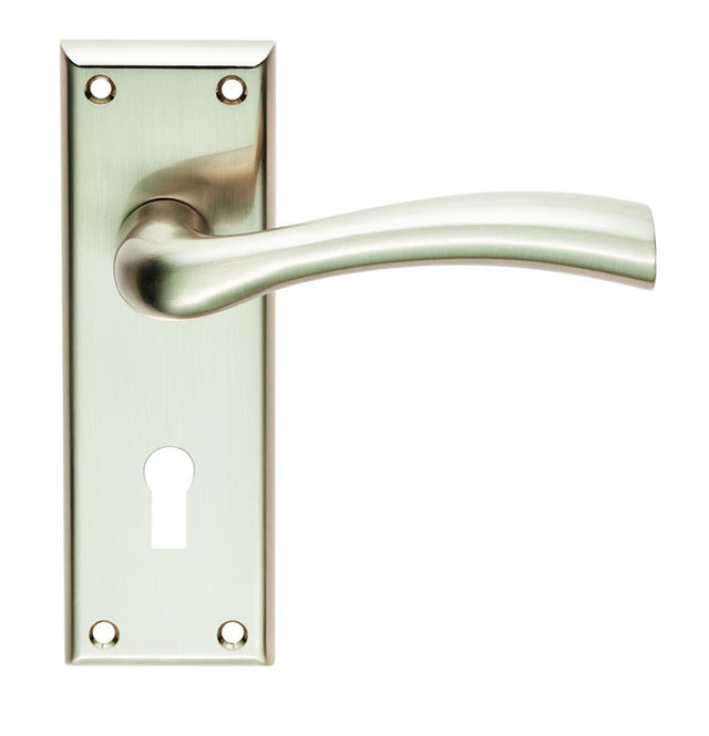 CINQUANTA LEVER ON FACE-FIX BACKPLATE - LOCK 57MM - SATIN NICKEL - PAIR