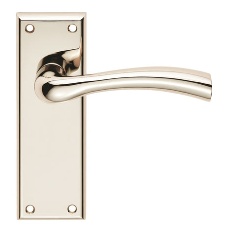 CINQUANTA LEVER ON FACE-FIX BACKPLATE - LATCH - POLISHED NICKEL - PAIR