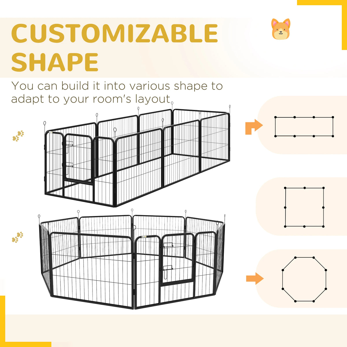 PawHut Steel 8 Panel Dog pen Pet Puppy PlayPen Grey