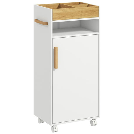 kleankin Scandinavian-Style Bathroom Cabinet, with Removable Top Tray - White/Wood Effect