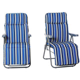 Outsunny Set of 2 Garden Sun Lounger Outdoor Reclining Seat Cushioned Seat Foldable Adjustable Recliner Blue and White