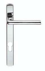 SEROZZETTA ROSA LEVER ON NARROW PLATE - LOCK EURO PROFILE 92MM C/C - POLISHED CHROME - 220MM x 26MM - PAIR