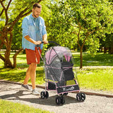 PawHut Detachable Pet Stroller with Rain Cover, 3 In 1 Cat Dog Pushchair, Foldable Carrying Bag w/ Universal Wheels, Brake, Canopy, Basket, Storage Bag for Small and Tiny Dogs - Pink