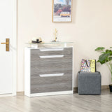 HOMCOM Shoe Storage Cabinet with Slide Out Drawer, 2 Flip Doors, Tempered Glass Top - Grey