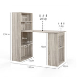 HOMCOM 120cm Computer Desk, Wooden PC Laptop Table with 6-Tier Storage Bookshelves, Home Office Working Study Desk, Writing Workstation, Grey