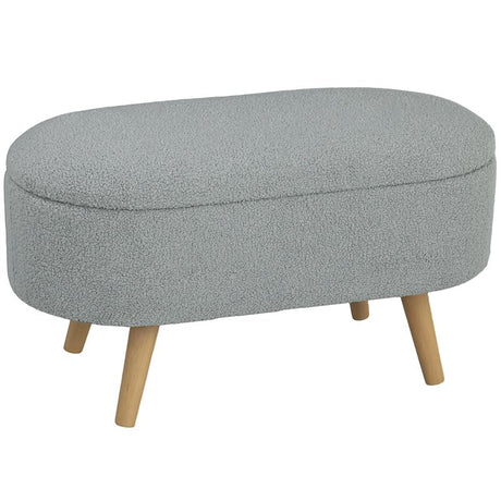 HOMCOM Teddy Fleece Storage Ottoman - Grey