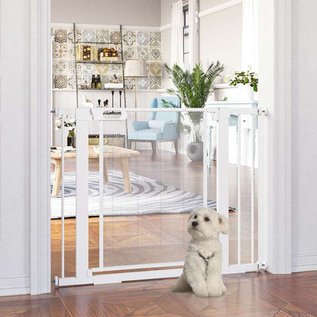 PawHut Pet Safety Gate, for Doorways, Staircases, Hallways, with Extensions Kit, 75-103cm - White