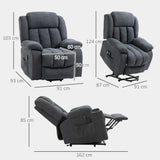 HOMCOM Overstuffed Riser and Recliner Chairs for the Elderly with 8 Vibration Massage, Fabric Upholstered Lift Chair for Living Room with Remote Control, Side Pocket, Footrest, Dark Grey