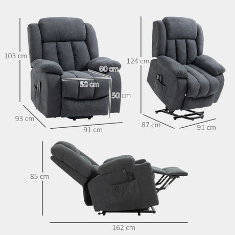 HOMCOM Overstuffed Riser and Recliner Chairs for the Elderly with 8 Vibration Massage, Fabric Upholstered Lift Chair for Living Room with Remote Control, Side Pocket, Footrest, Dark Grey