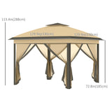Outsunny 3.3 x 3.3m Pop Up Gazebo, Double Roof Foldable Canopy Tent with Zipped Mesh Sidewalls, Height Adjustable and Carrying Bag, Event Tent for Patio Garden, Beige