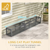 PawHut Cat Tunnel, 250cm Extra Long Wooden Cat Play Tunnel with 8 Doors, L-shape/Rectangle, Outdoor Cat Enclosures, Dark Grey