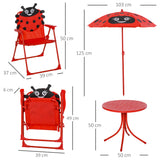 Outsunny Kids Folding Picnic Table Chair Set w/ Parasol, Red