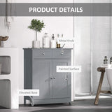 kleankin 75x60cm Freestanding Bathroom Storage Cabinet Unit w/ 2 Drawers Cupboard Adjustable Shelf Metal Handles Traditional Style Grey