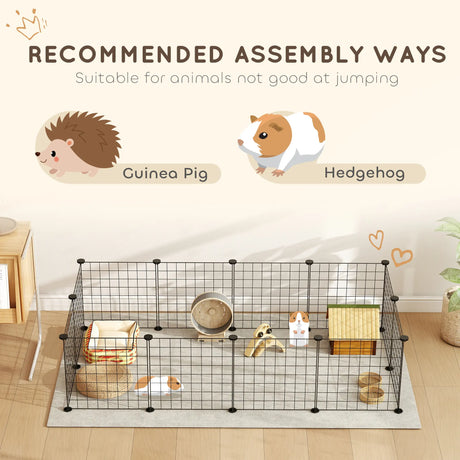 PawHut DIY Pet Playpen Metal Wire Fence 12 Panel Enclosure Indoor Outdoor Guinea Pig Bunny Small Animals Cage Black