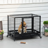 PawHut 36" Heavy Duty Metal Dog Crate Pet Cage with Tray Wheeled Dog Kennel - Black (Medium)