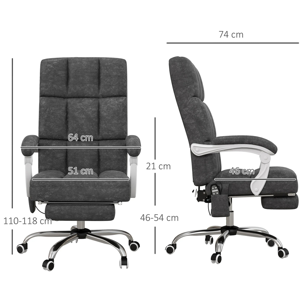 Vinsetto Massage Office Chair, Ergonomic Desk Chair, Comfy Work Study Chair with Heat, Padded Seat, 135 Reclining Back and Footrest for Home Office, Charcoal Grey