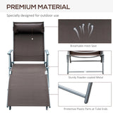 Outsunny Sun Lounger Steel Frame Outdoor Folding Chaise Texteline Lounge Chair Recliner with Headrest & 7 Levels Adjustable Backrest, Brown