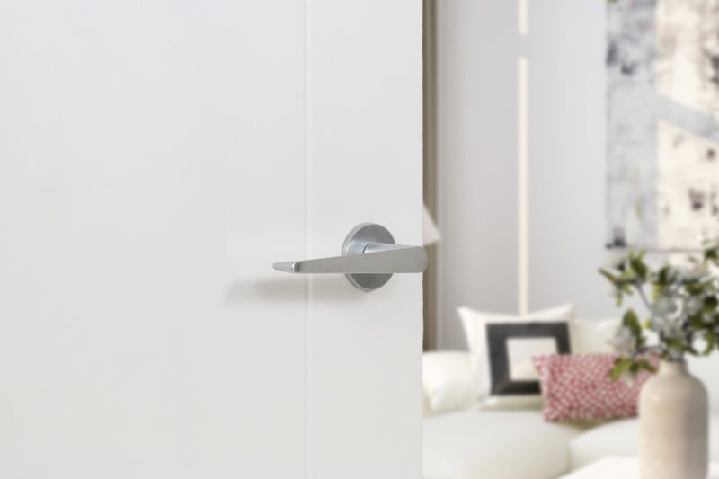 Tupai Rapido 5S Line Torrao Lever Door Handle on 5mm Slimline Round Rose - Satin Chrome - Set