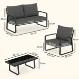 Outsunny 4 Piece Garden Furniture Set, Outdoor Sofa Set with Loveseat, 2 Armchairs, Coffee Table and Cushions