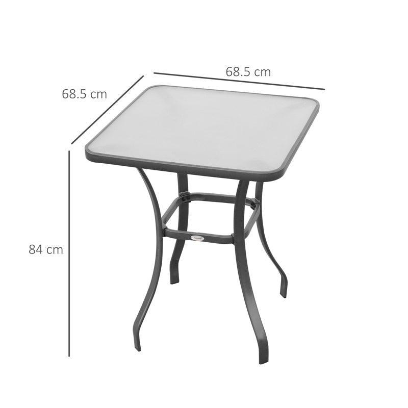 Outsunny Square Garden Table, Outdoor Coffee Table with Tempered Glass Top, Bar Bistro Dining Table, Metal Frame for Patio, Balcony, 68.5 x 68.5 x 84cm