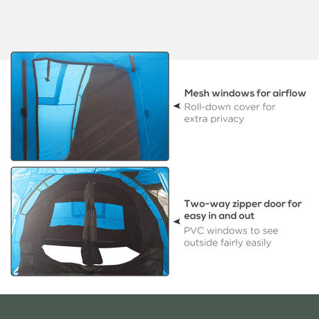 Outsunny 3-4 Man Tunnel Tent, Two Room Camping Tent with Windows, Portable Carry Bag, for Fishing, Hiking, Sports, Festival - Blue
