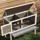 PawHut Wooden Guinea Pig Hutch, Small Animal Cage with Slide-out Tray, Openable Asphalt Roof, 84 x 43 x 70cm, Brown