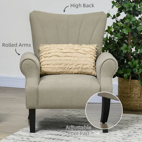 HOMCOM Upholstered Accent Chair with Rolled Arms and Wood Legs, Armchair for Living Room Bedroom, Beige