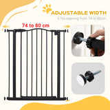 PawHut Pressure Fit Dog Stair Gate No Drilling Safety Gate Auto Close for Doorways, Hallways, 74-80cm Adjustable, 94cm Tall, Black