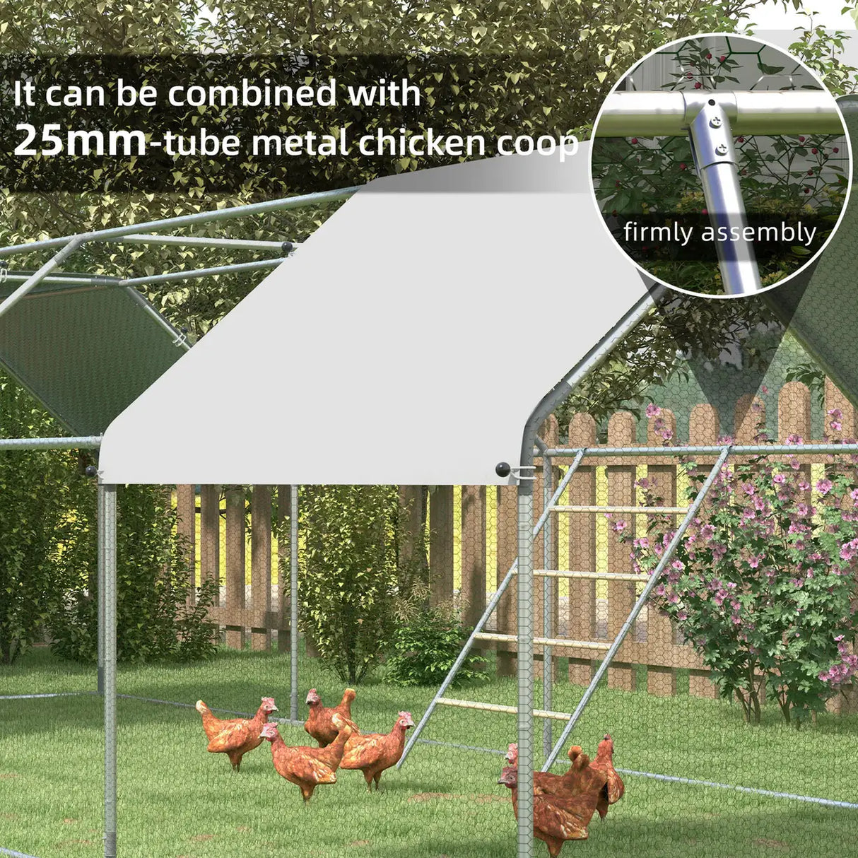 PawHut Chicken Perch for Coop, Wooden and Galvanised Steel Roosting Bar Jungle Gym, Chicken Roosting Ladder for Backyard Farm