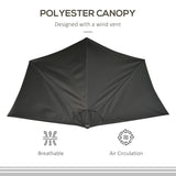Outsunny 2.7m Garden Half Parasol, Outdoor Balcony Umbrella with 5 Steel Ribs, Patio Sun Shade, Black