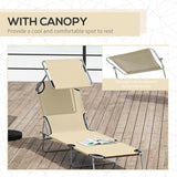 Outsunny 2 Pieces Outdoor Foldable Sun Lounger, 4 Level Adjustable Backrest Reclining Sun Lounger Chair with Angle Adjust Sun Shade Awning for Beach, Garden, Patio, Beige