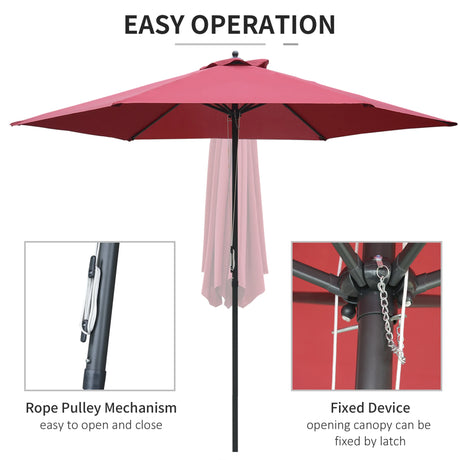 Outsunny 2.8m Garden Parasol Umbrella, Round Outdoor Market Table Umbrella Sun Shade Canopy, Wine Red